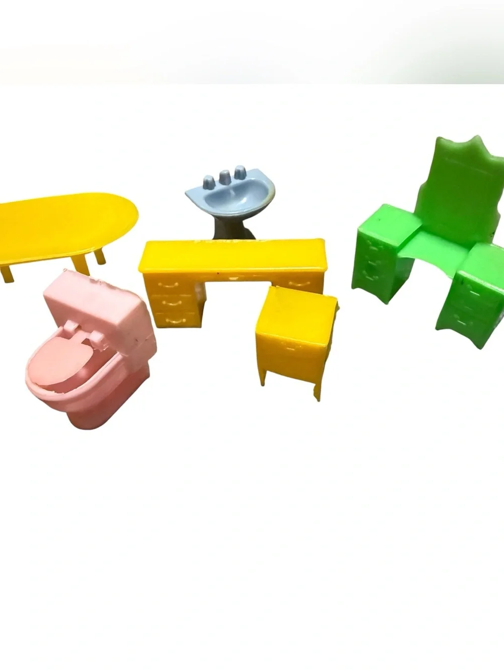Vintage Plastic Dollhouse Furniture Miniature Couch Table Chair Toilet Desk